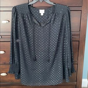NWOT blouse with shimmer dots. Perfect for NYE!